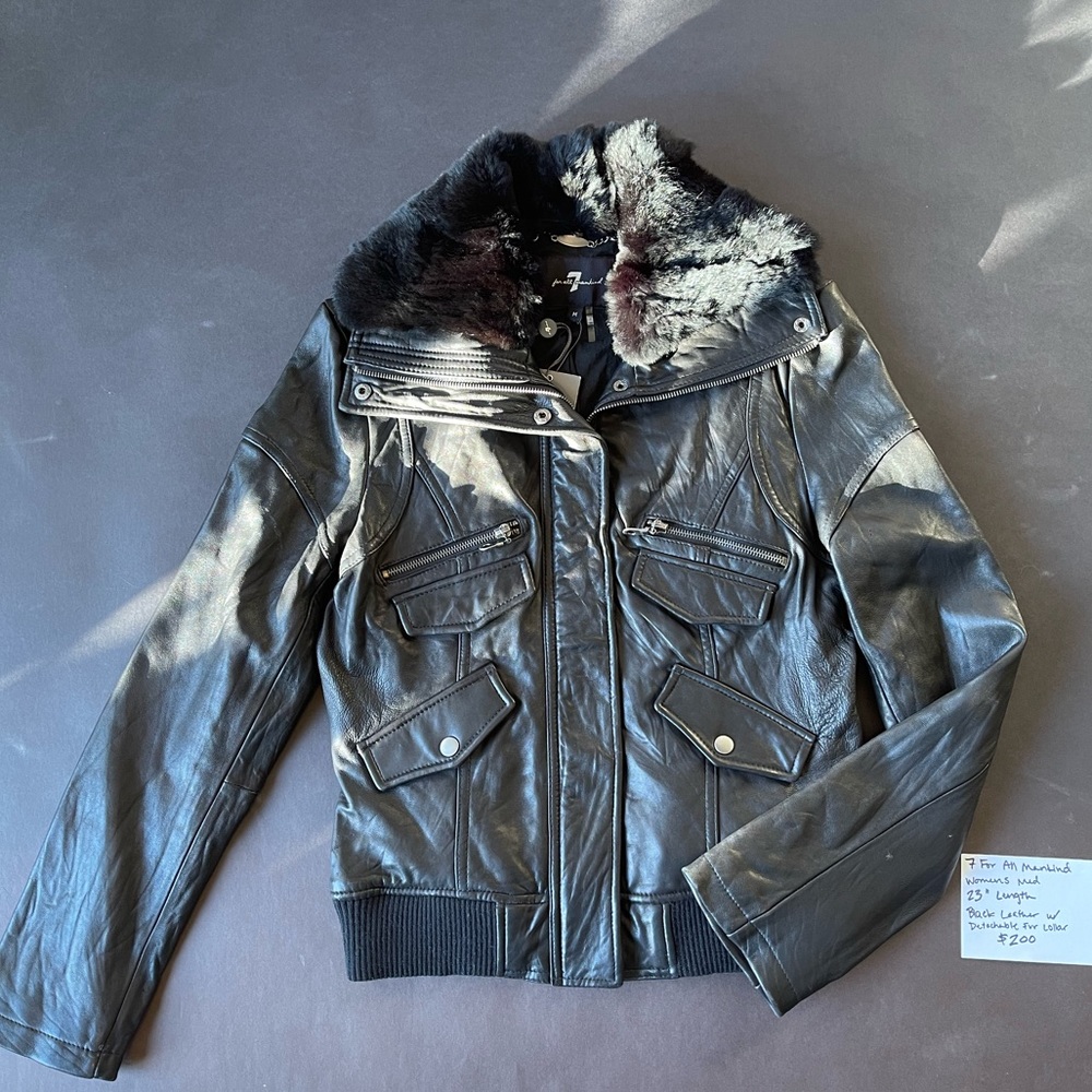 7 jeans women’s fur collar leather jacket